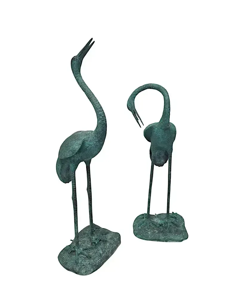 A Very Fine Pair Of Bronze Animalier Garden Sculpture Or Fountain Of A Pair Of Cranes