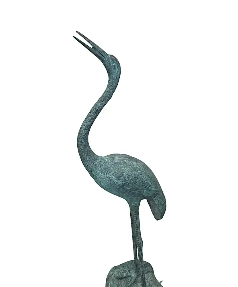 A Very Fine Pair Of Bronze Animalier Garden Sculpture Or Fountain Of A Pair Of Cranes photo vinterior