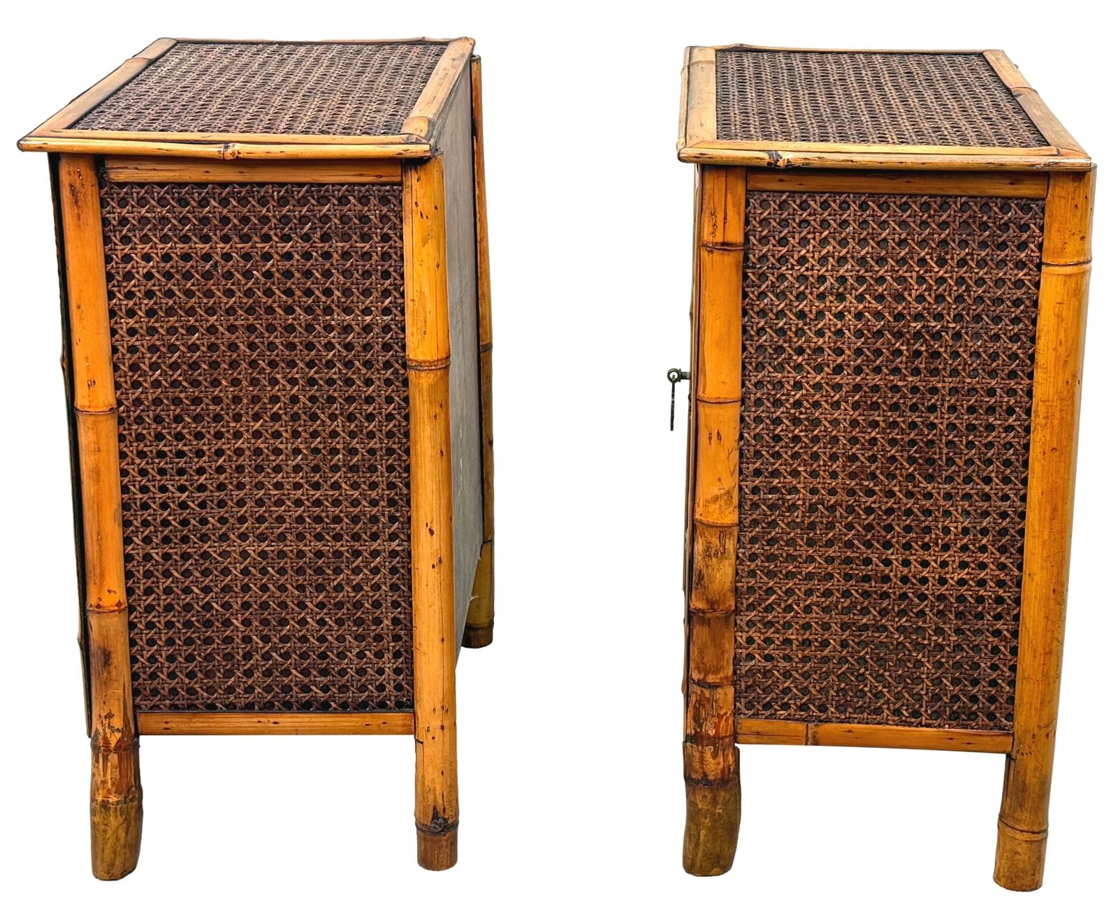 Meubels Zeldzaam paar miniatuur bamboe kastjes voor op tafel, Aesthetic Movement, ca. 1880 (laat 19e eeuw) photo