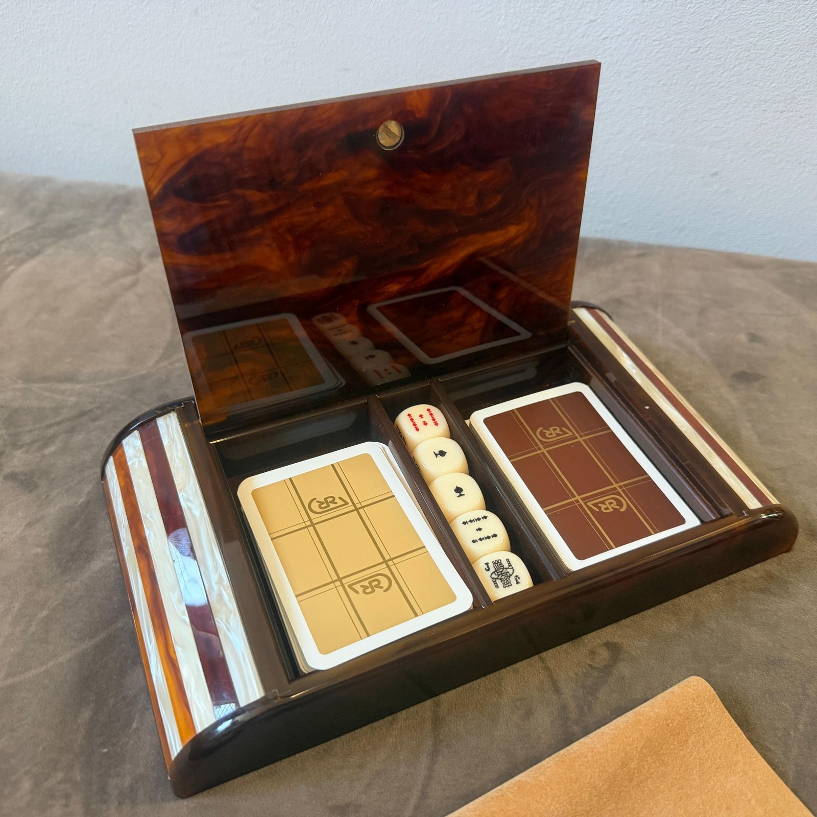 photo furniture 1970s Mid Century Modern Faux Tortoiseshell Lucite Games Box By Renzo Romagnoli