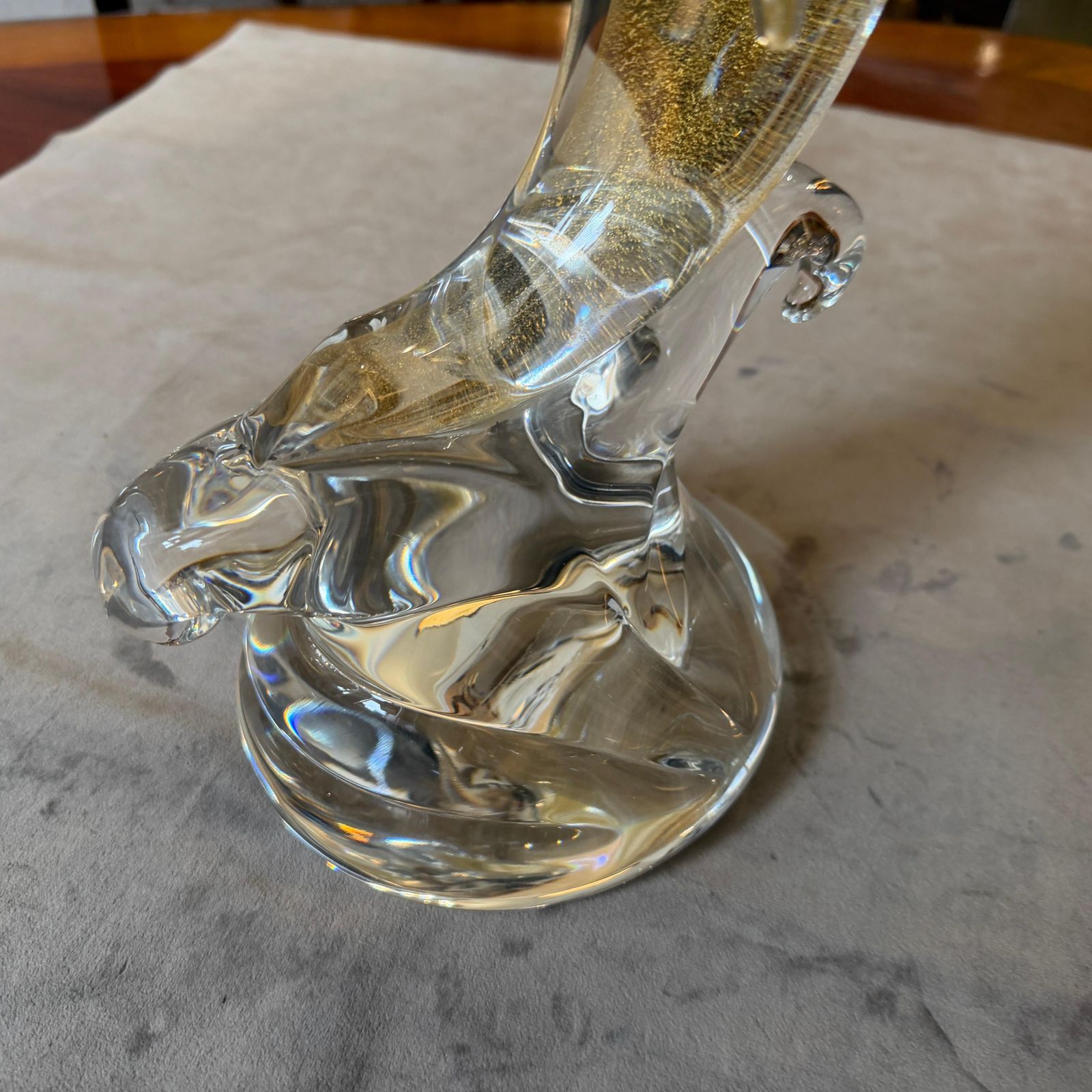 Art 1990s Barovier Style Modern White And Gold Murano Glass Dolphin photo