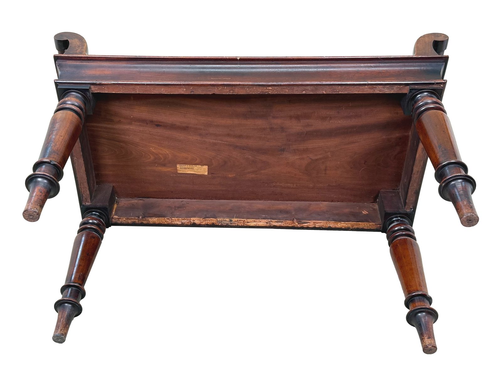 Banc de hall en acajou, début de l'époque victorienne, milieu du XIXe siècle photo vintage