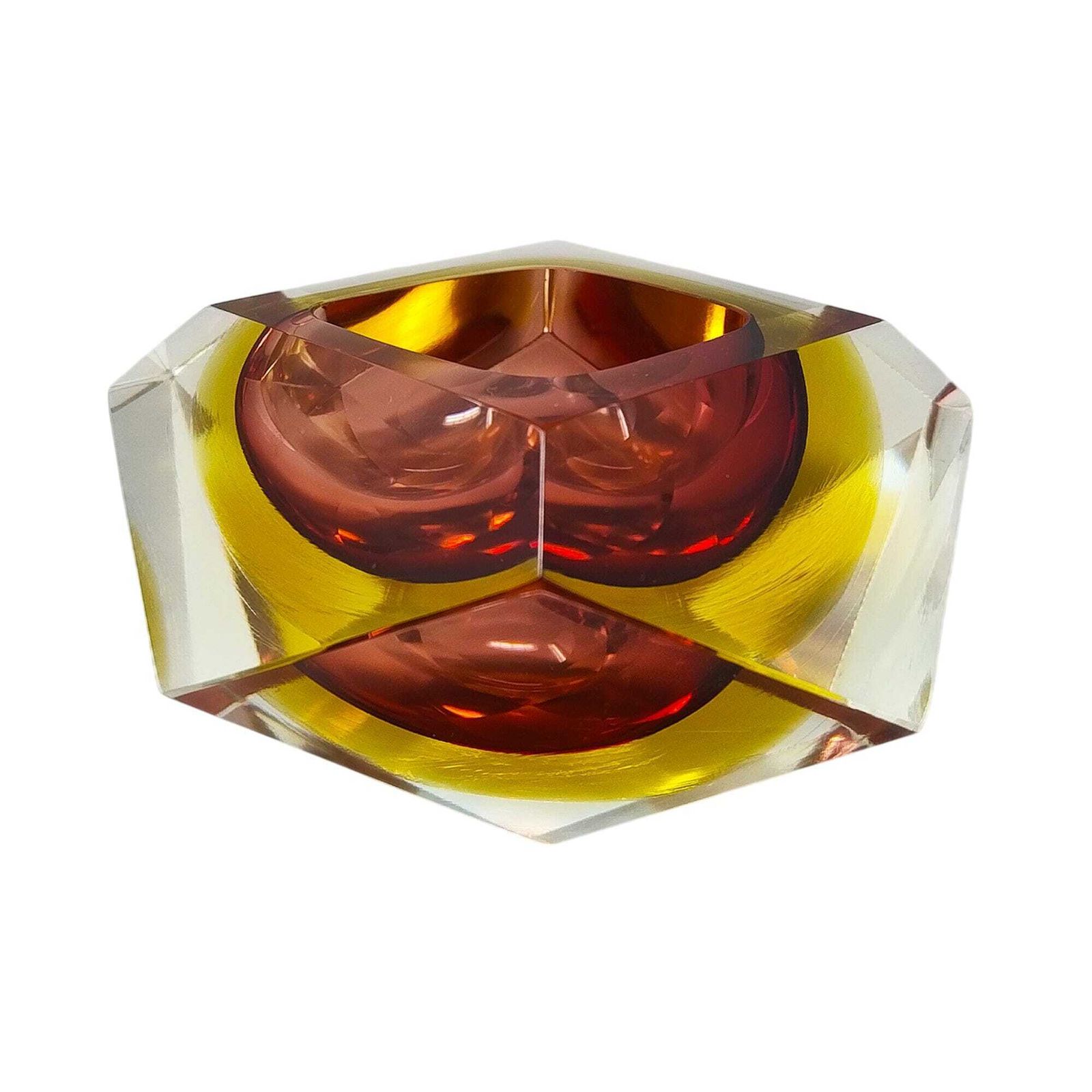 1960s Gorgeous Amber And Yellow Ashtray Or Catchall By Flavio Poli For Seguso Made In Italy