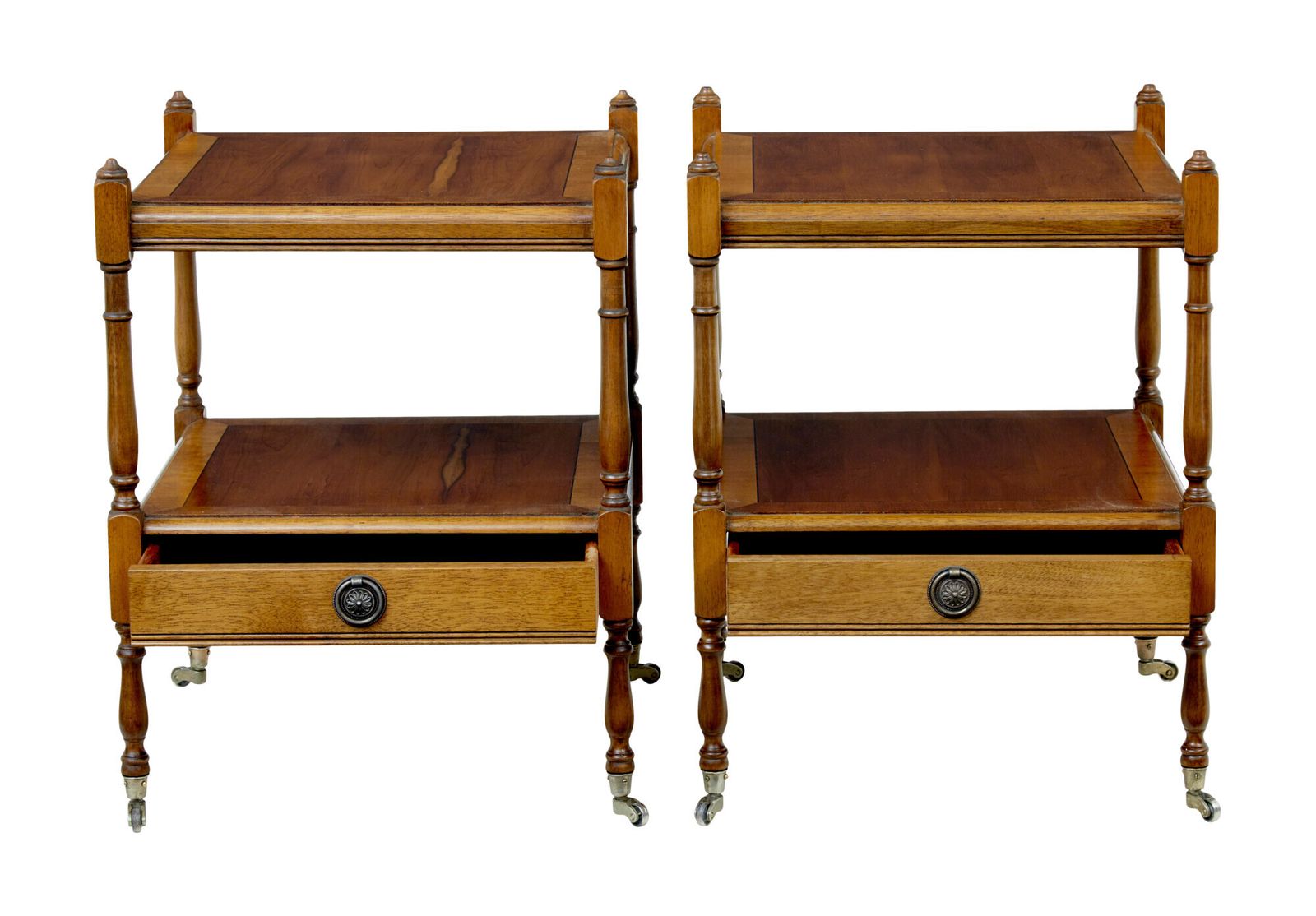 Pair Of Mid Century Yew Wood Side Tables photo for sale
