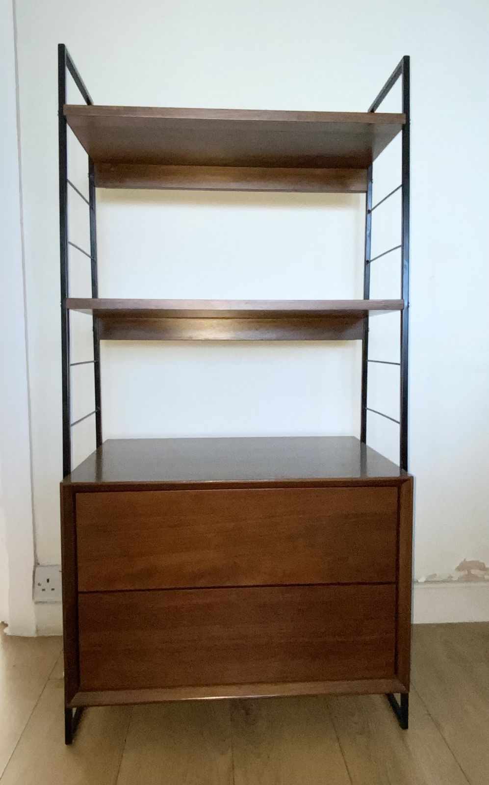 Danish Style Walnut Veneer Shelving Unit With 2 Drawers Cabinet photo furniture