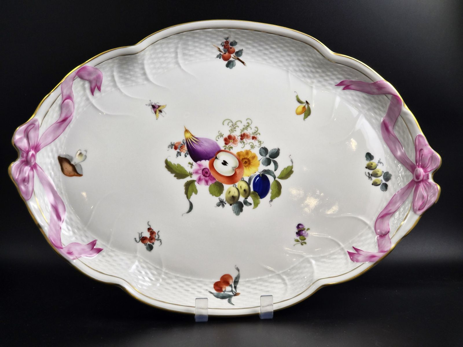 Antiek Herend Fruit Bouquet Porseleinen Lintenschaal, ca. 1915-1930