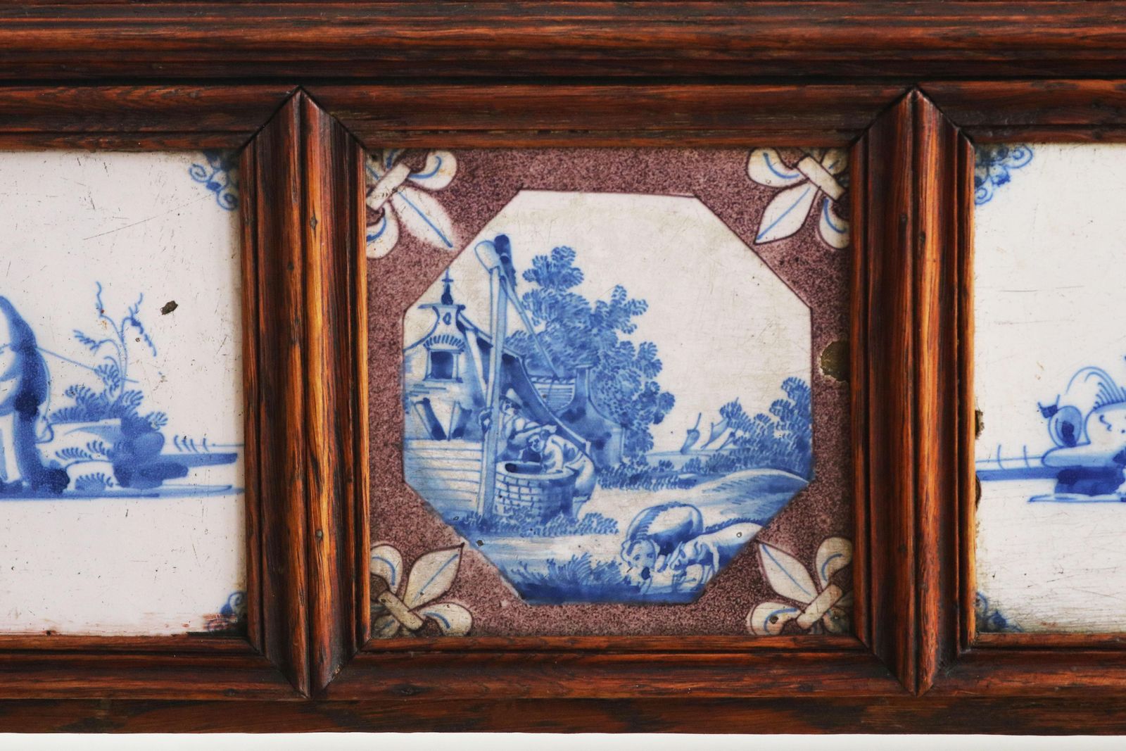 Paire de jardinières hollandaises du XIXe siècle avec carreaux de Delft du XVIIe siècle en chêne. photo Décoration de jardin