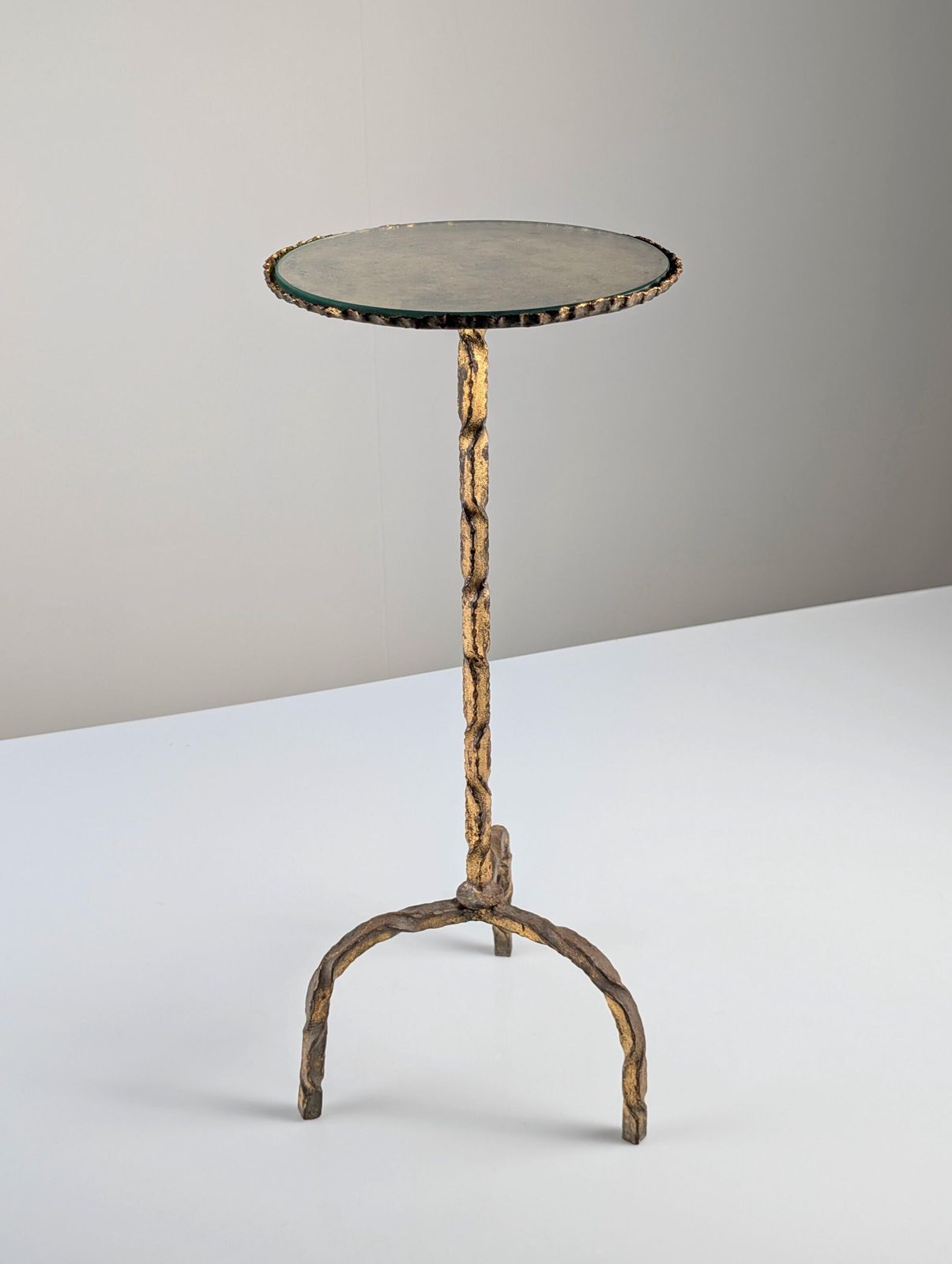 Mid Century Side Table For Drinks In Gilded Wrought Iron And Glass, Spain, 1950s