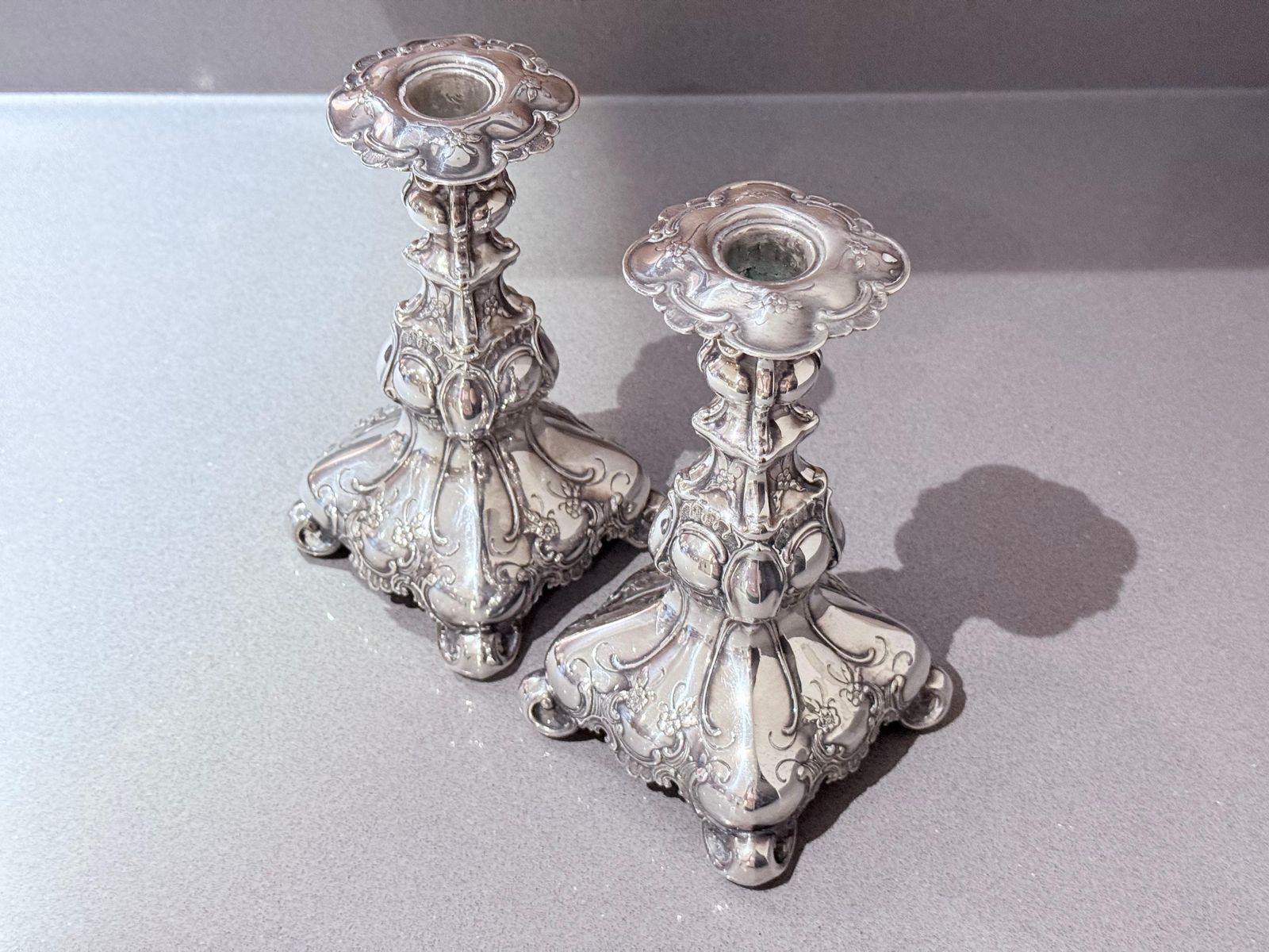 Antique Pair Of Candle Holder Silver Rococo Style Candlesticks, 1900s Home Decor photo furniture