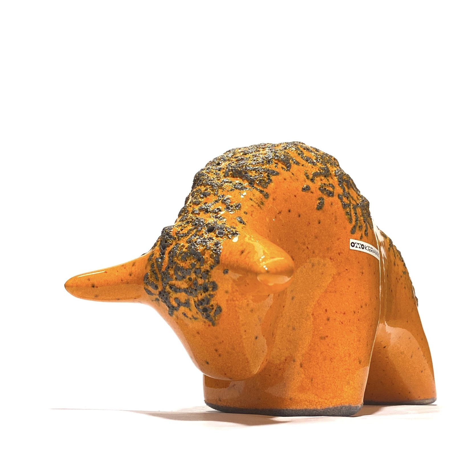 Otto Keramik stier in oranje fat lava glazuur, West German Pottery stijl sculptuur photo furniture