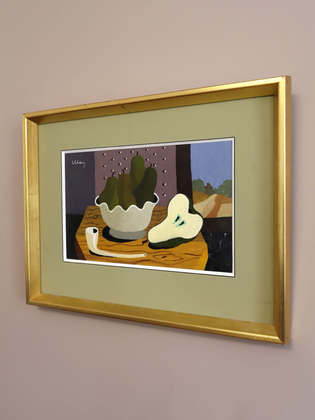 Tafelblad met peren, olieschilderij, midden 20e eeuw photo furniture