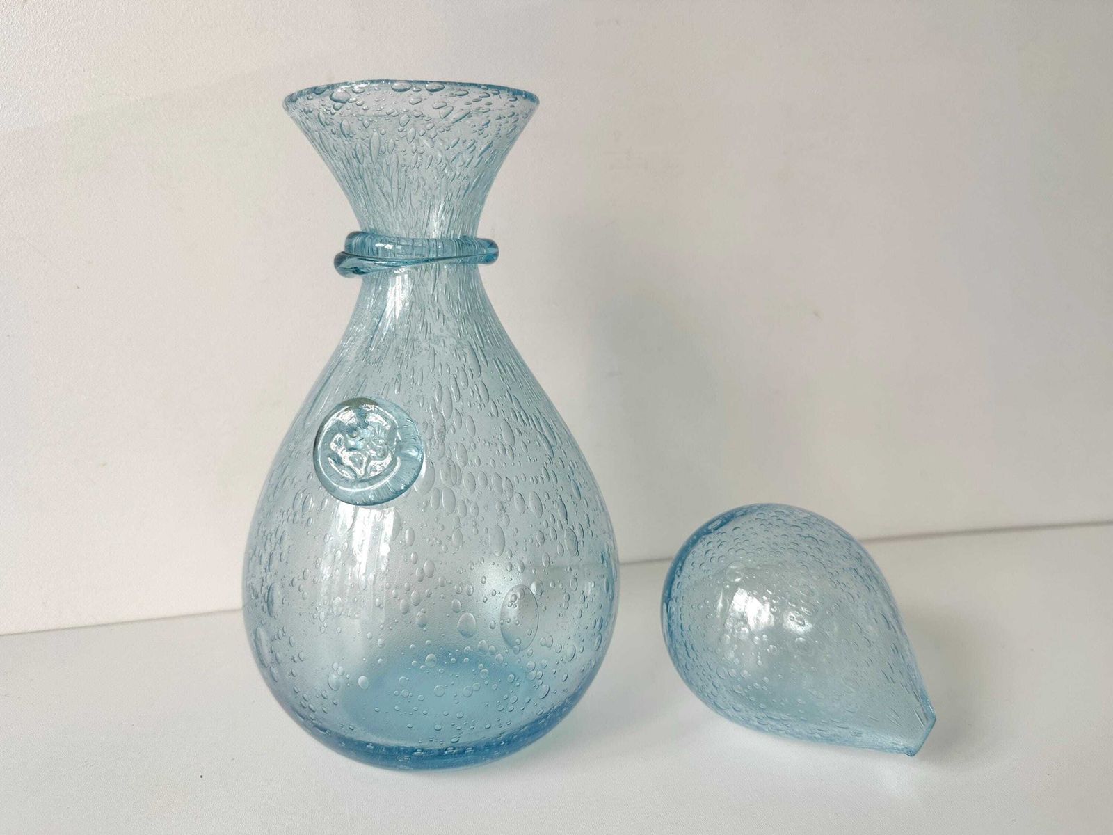 Vintage French Biot Blue Bubble Glass Decanter, 60s Bottle, French Vintage Wine Carafe, Hand Blown Glass photo buy
