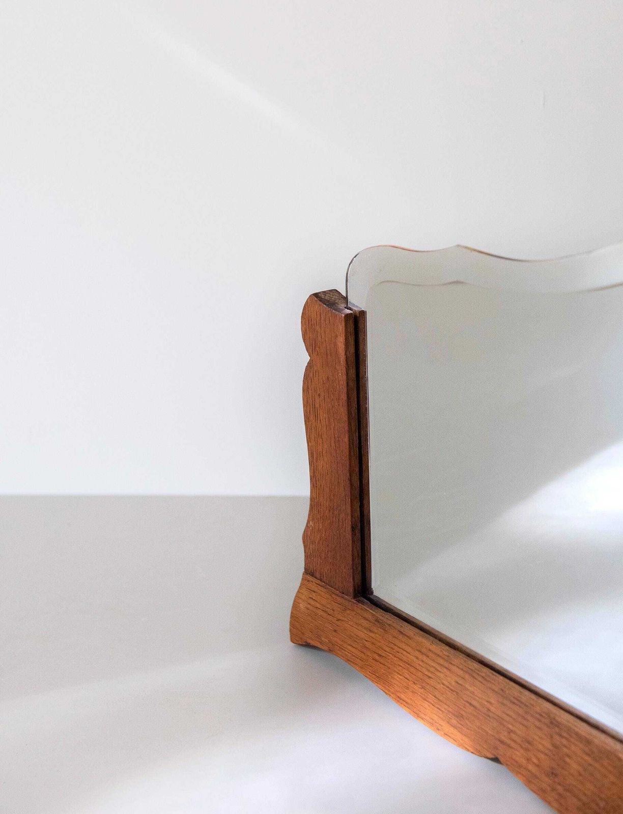 Antique Art Deco Frameless Wall Mirror   Dutch Beveled Glass Mirror   Scalloped Oak Frame photo Home Decor