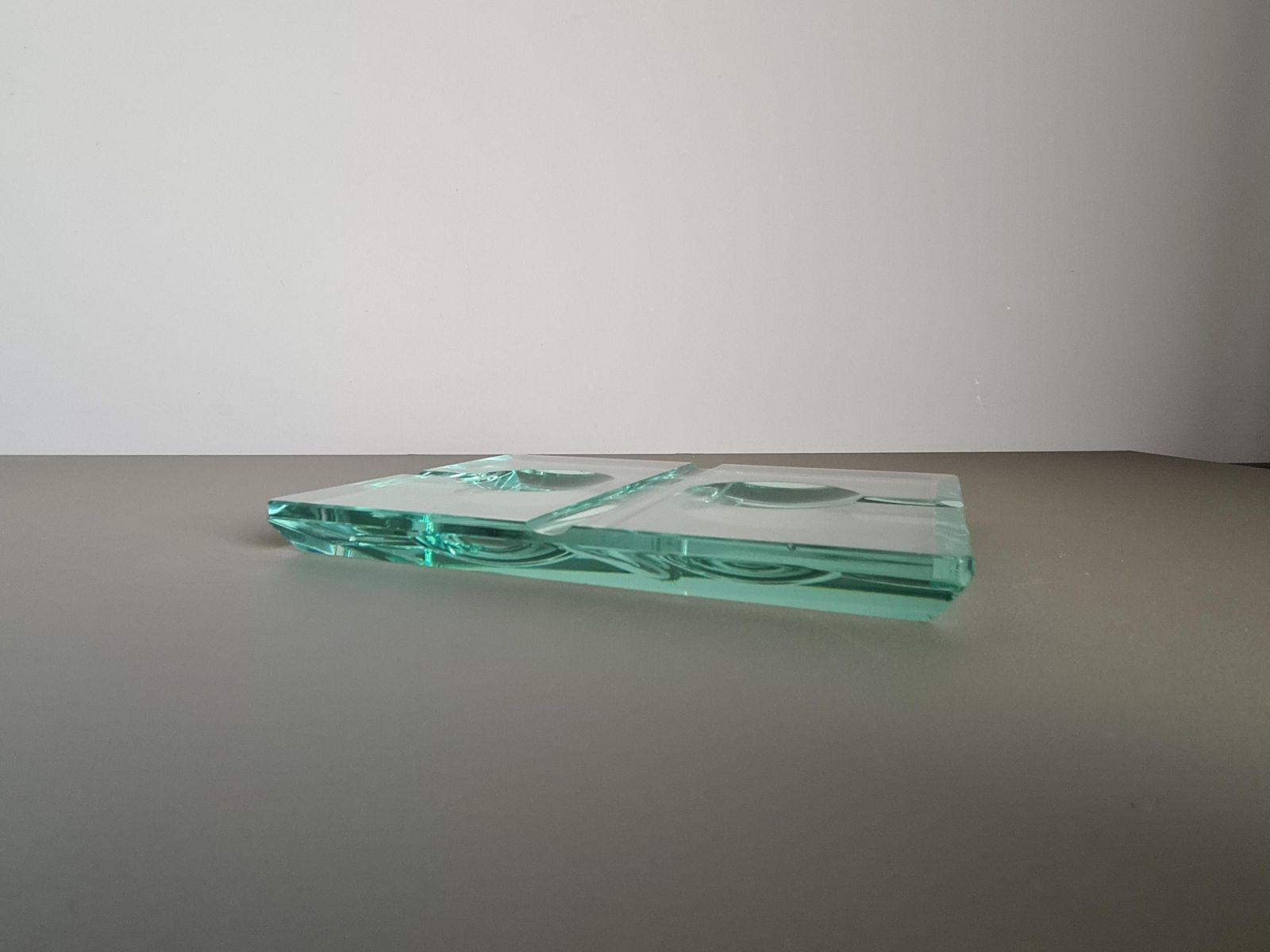 Mid Century Italian Green Glass Ashtray Vide Poche Fontana Arte Style photo for sale