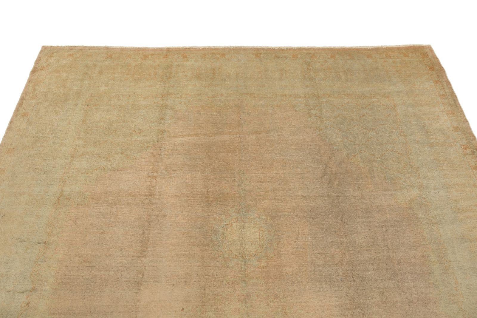 Antiek Turks Oushak tapijt, roze, 427 × 297 cm, ca. jaren 1920 photo Textiel