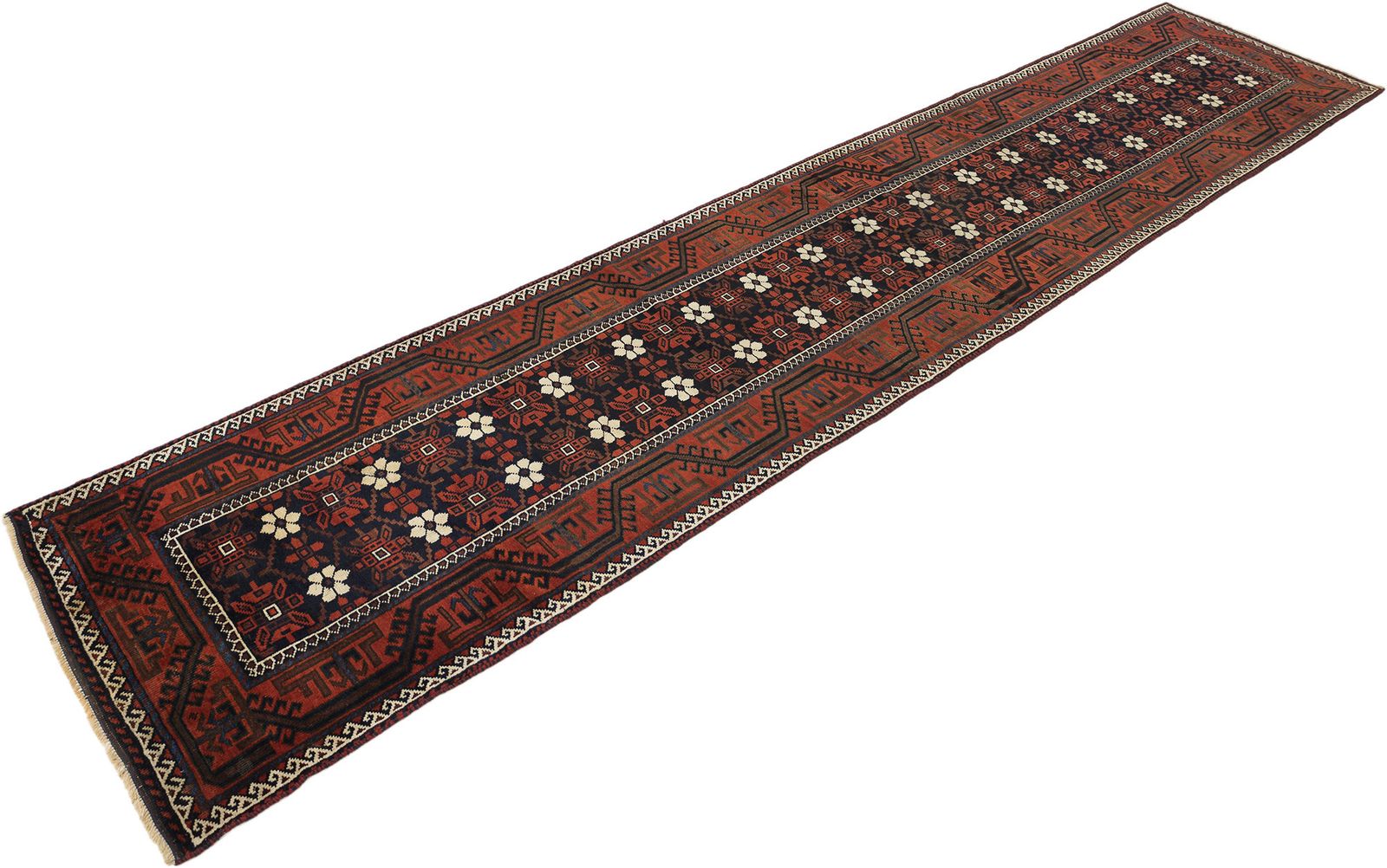 Antiek Baluch loper, 450 × 94 cm, ca. 1900s photo for sale