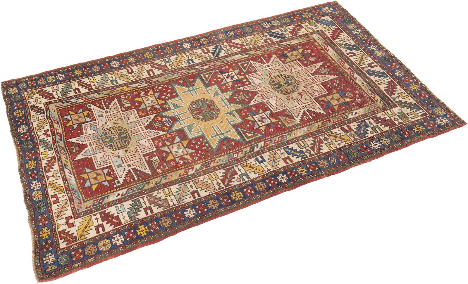 Antiek Kaukasisch Kazak Lesghi tapijt, 205 × 124 cm, ca. 1900s photo furniture