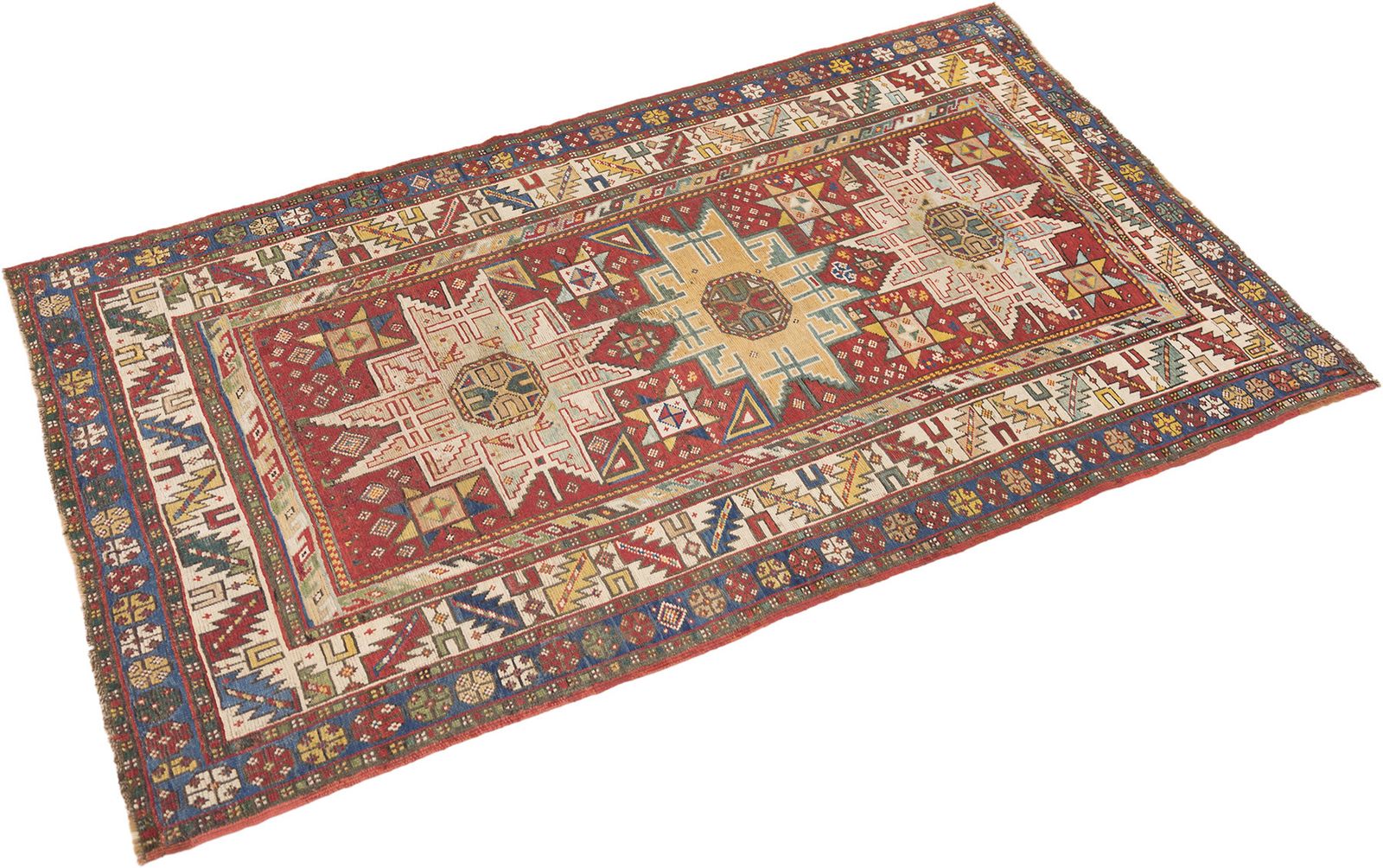 Antiek Kaukasisch Kazak Lesghi tapijt, 205 × 124 cm, ca. 1900s photo for sale