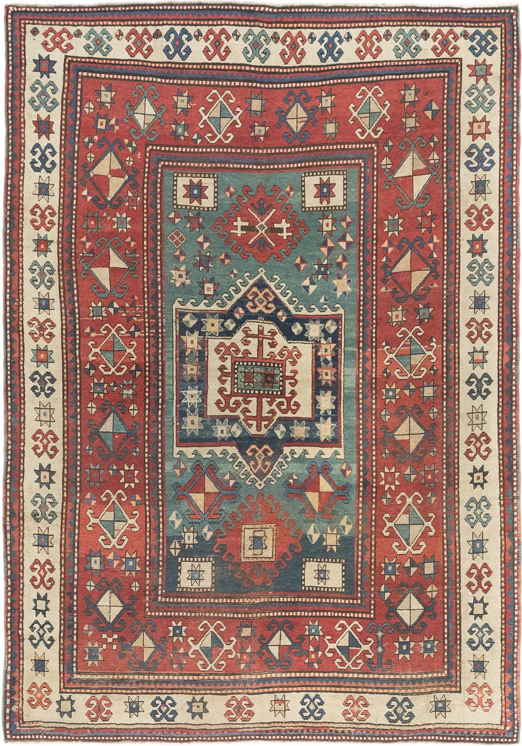 Antiek Kaukasisch Kazak tapijt, 260 × 182 cm, ca. 1900