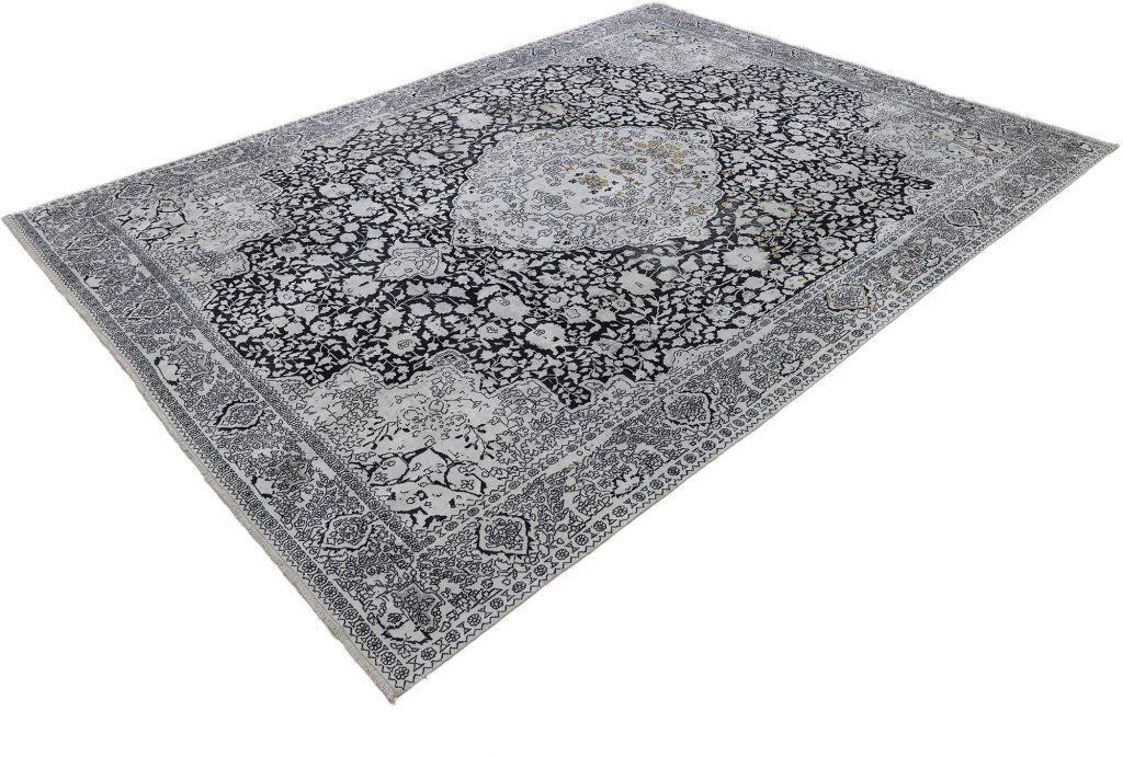 Vintage Indiaas Kashmir zijden tapijt, grijs, 327 × 243 cm photo for sale