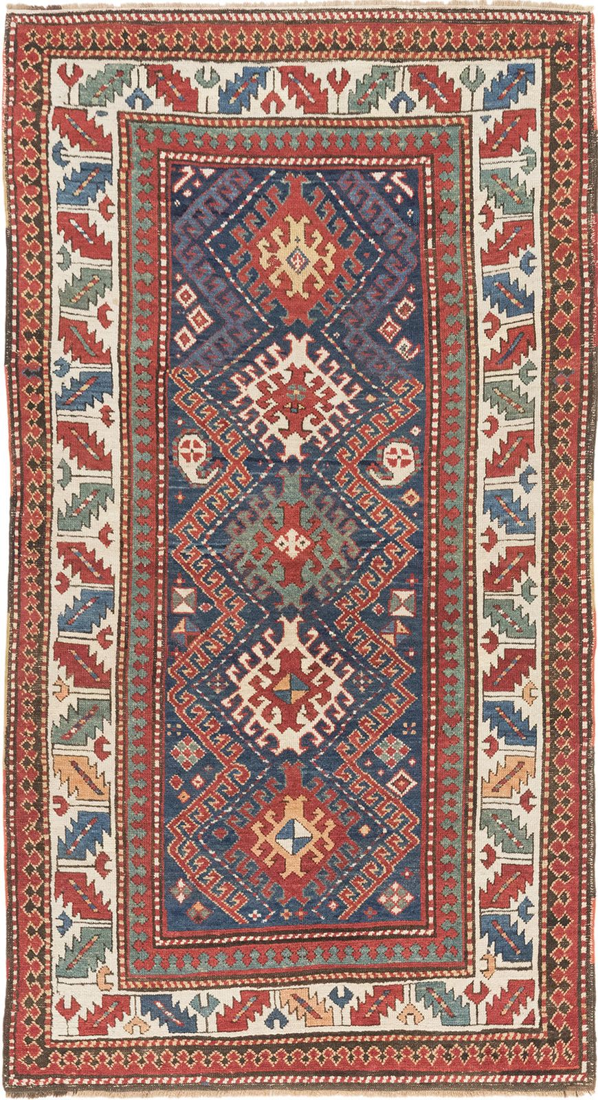 Antique Caucasian Kazak Rug, Deep Red, 227 × 127cm, 19th Century