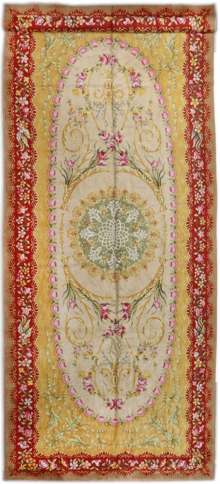 Spaans Savonnerie-tapijt, goudgeel, 800 × 330 cm, ca. jaren 1970