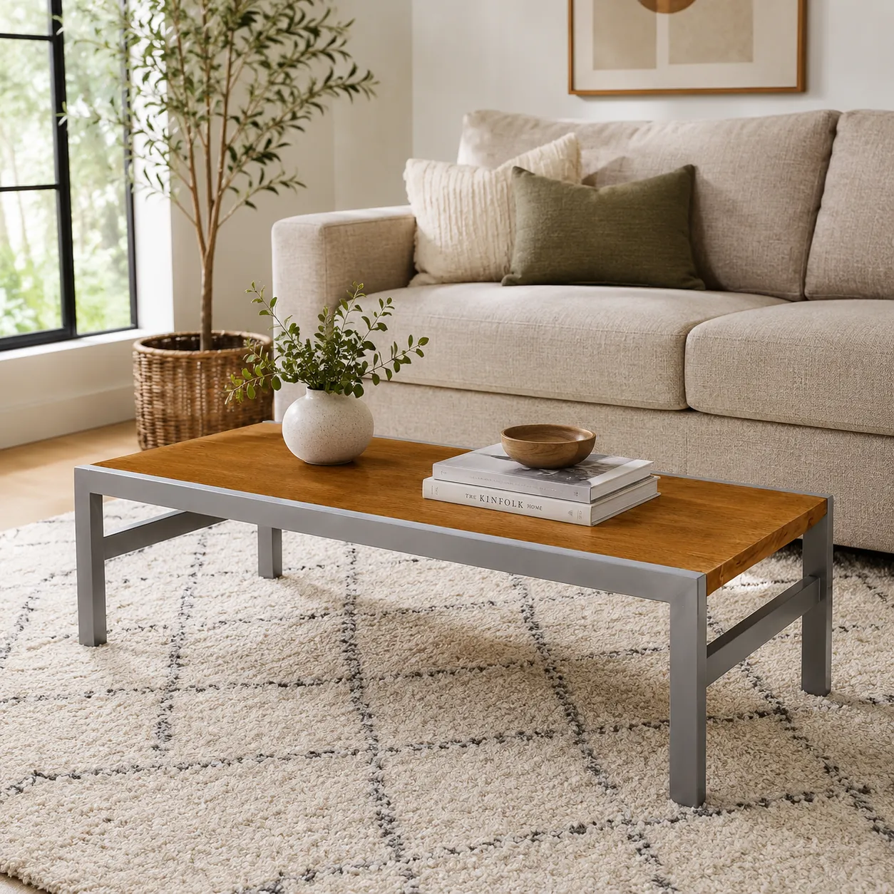 Upcycled Grey And Oak Modern Industrial Style Coffee Table 4ft photo buy