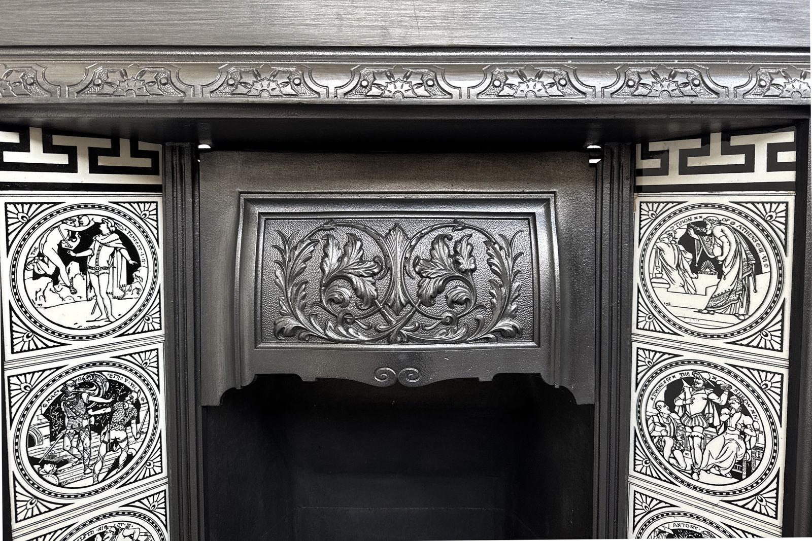 Reclaimed Victorian 19th Century Cast Iron & Tiled Fireplace Grate photo vinterior