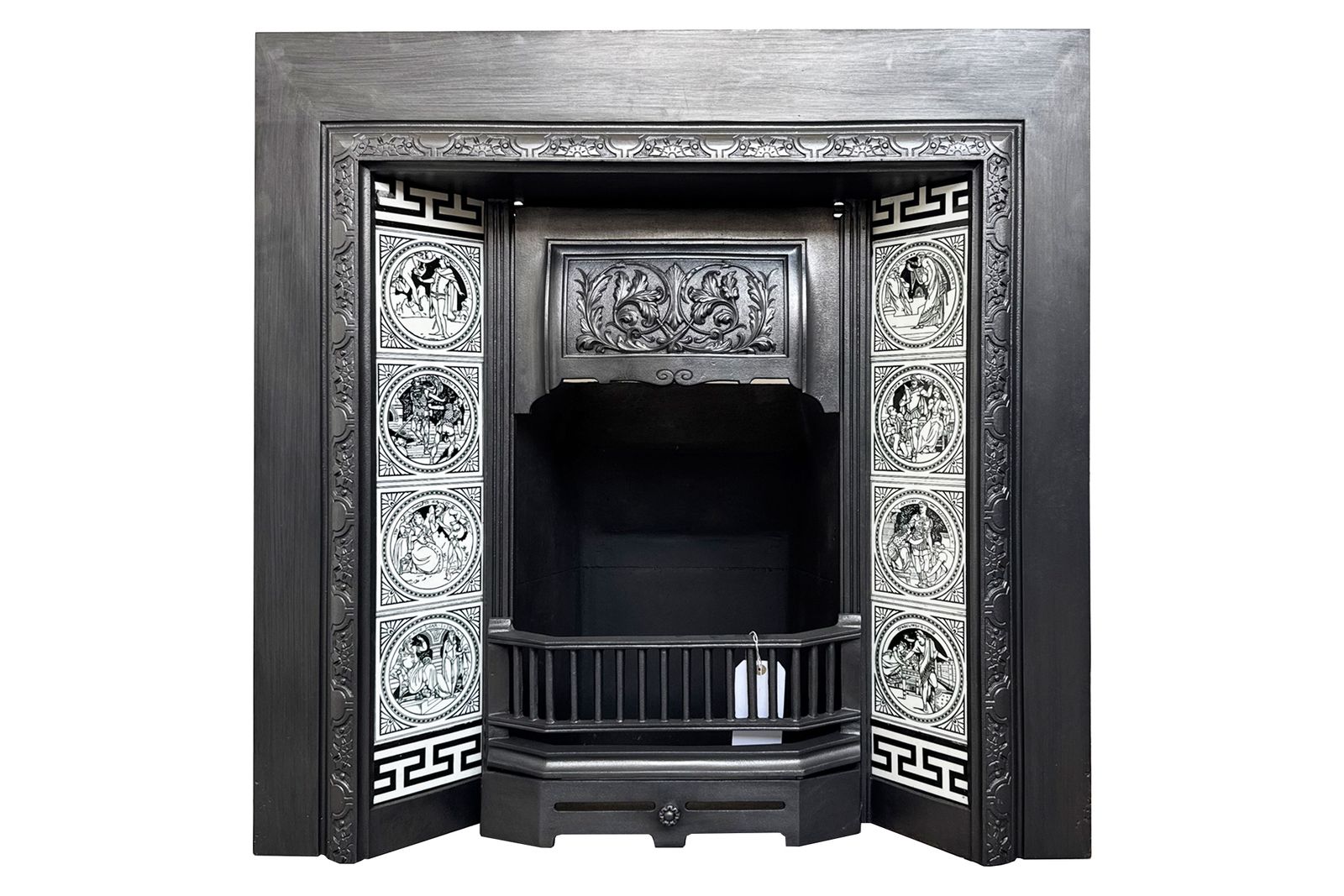 Reclaimed Victorian 19th Century Cast Iron & Tiled Fireplace Grate photo vintage