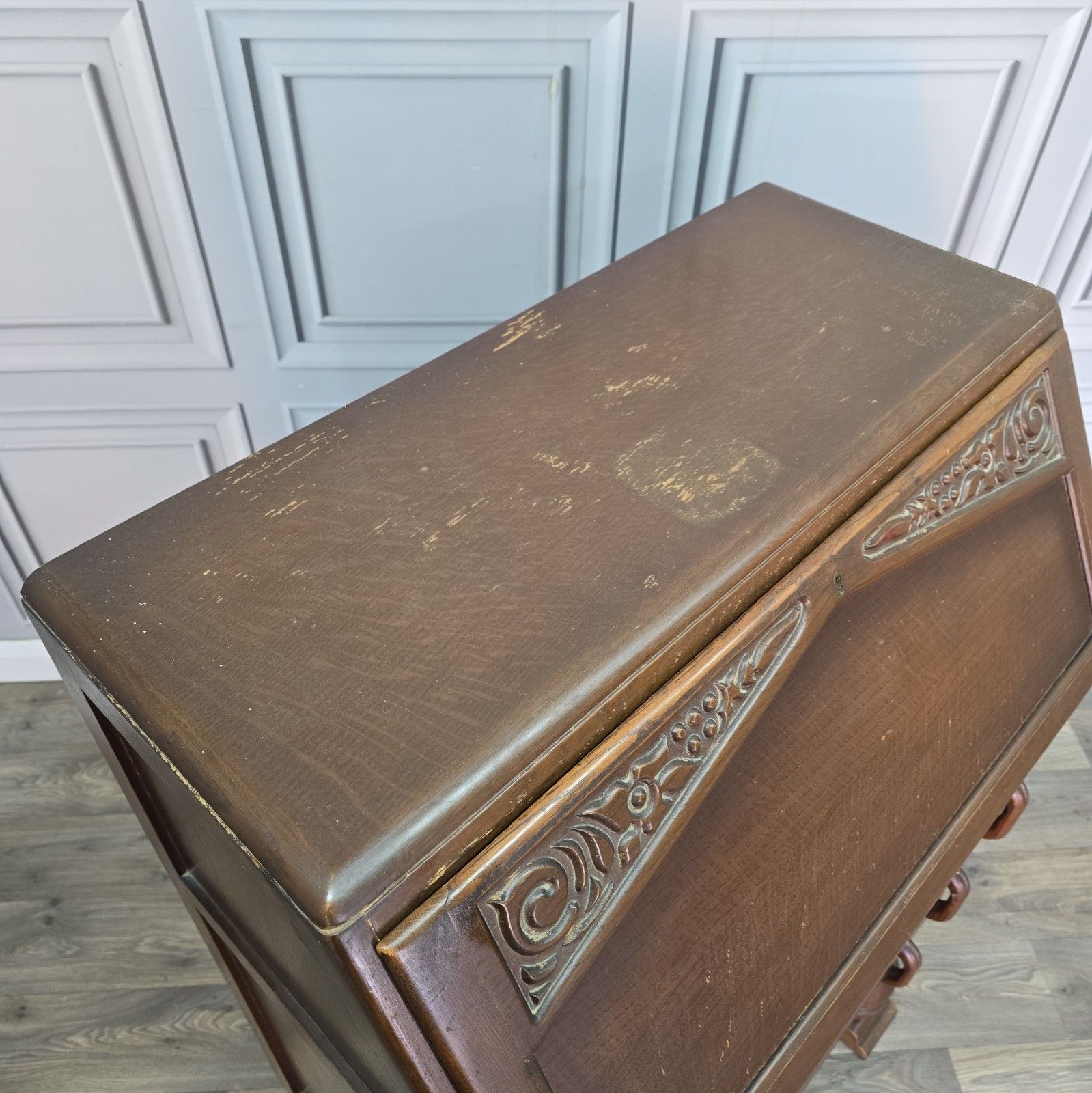Vintage Jentique Writing Bureau Oak 3 Drawer Chest Fall Front Desk Retro Wood photo for sale