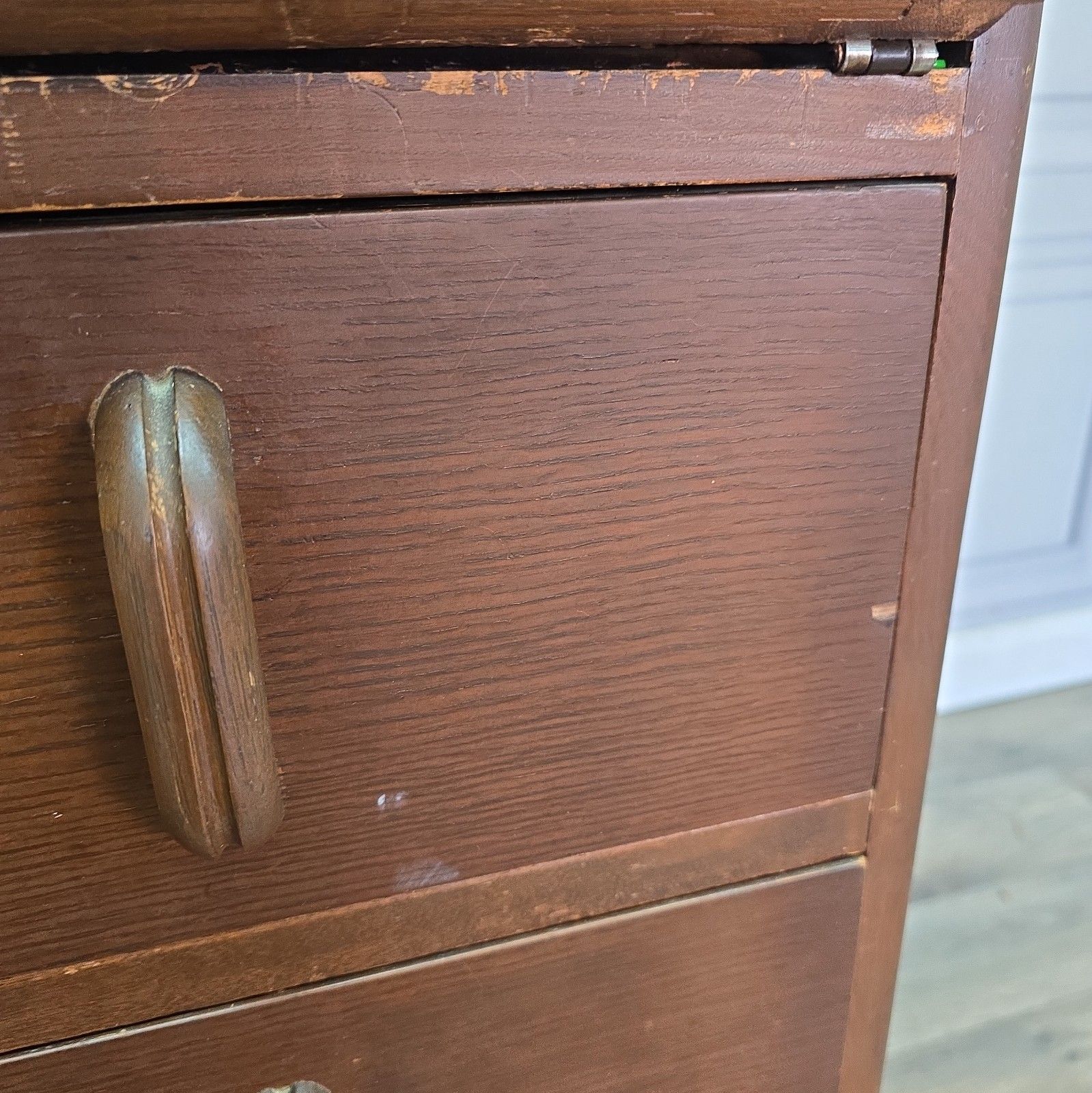 Furniture Vintage Jentique Writing Bureau Oak 3 Drawer Chest Fall Front Desk Retro Wood photo