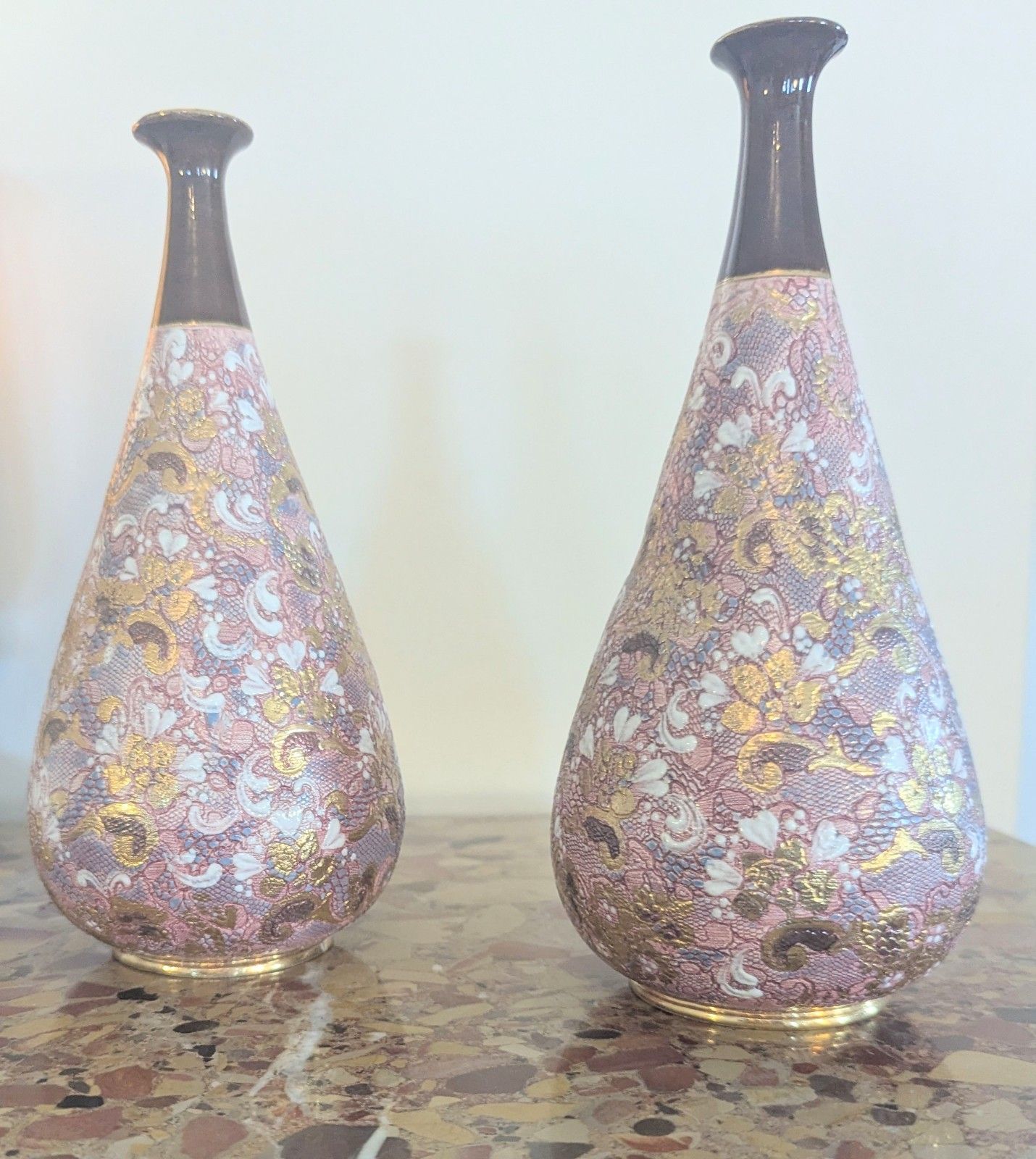 Pair Late 19th Century Doulton & Slaters Patent Hand Painted Vases  0384