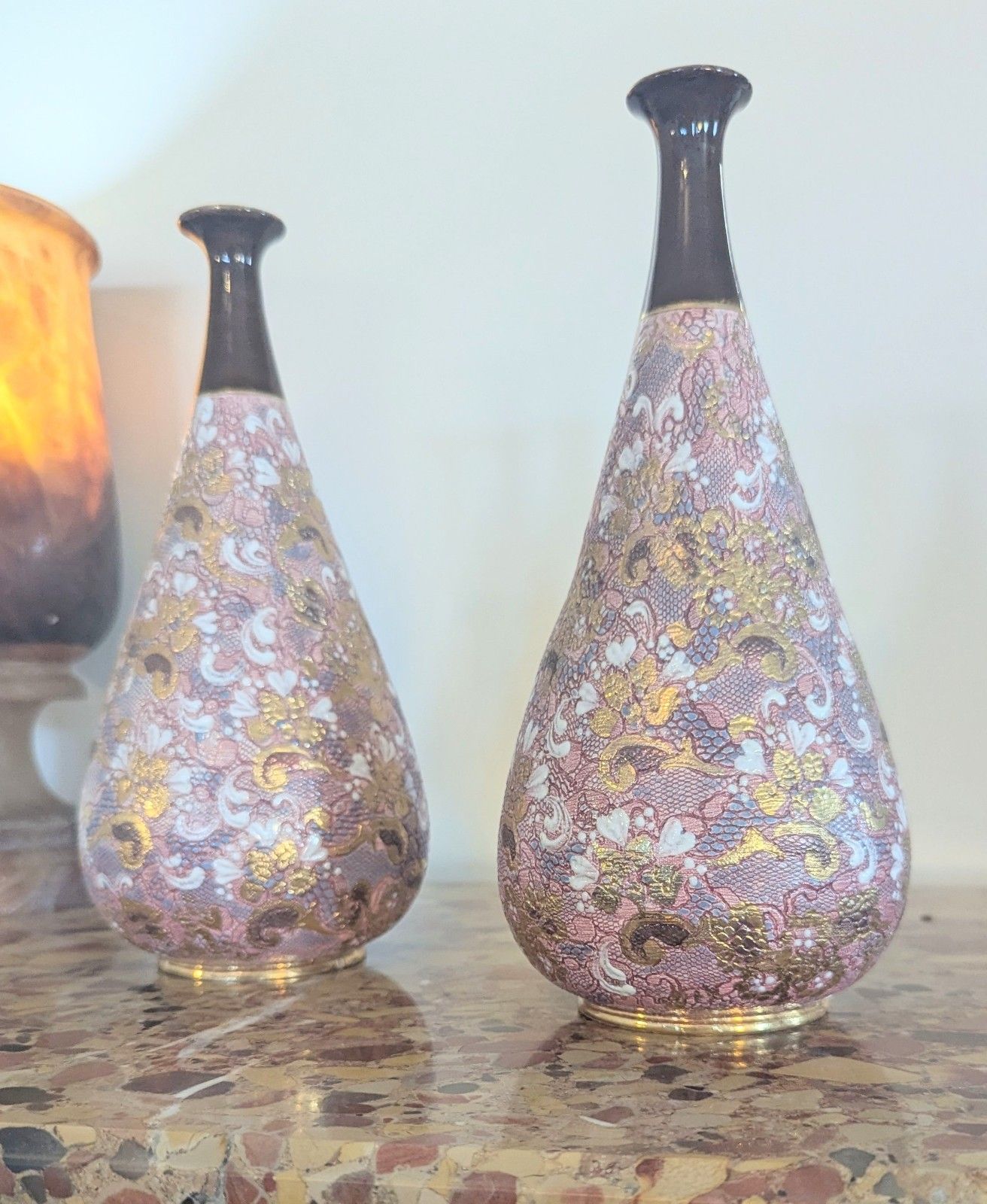 photo furniture Pair Late 19th Century Doulton & Slaters Patent Hand Painted Vases  0384