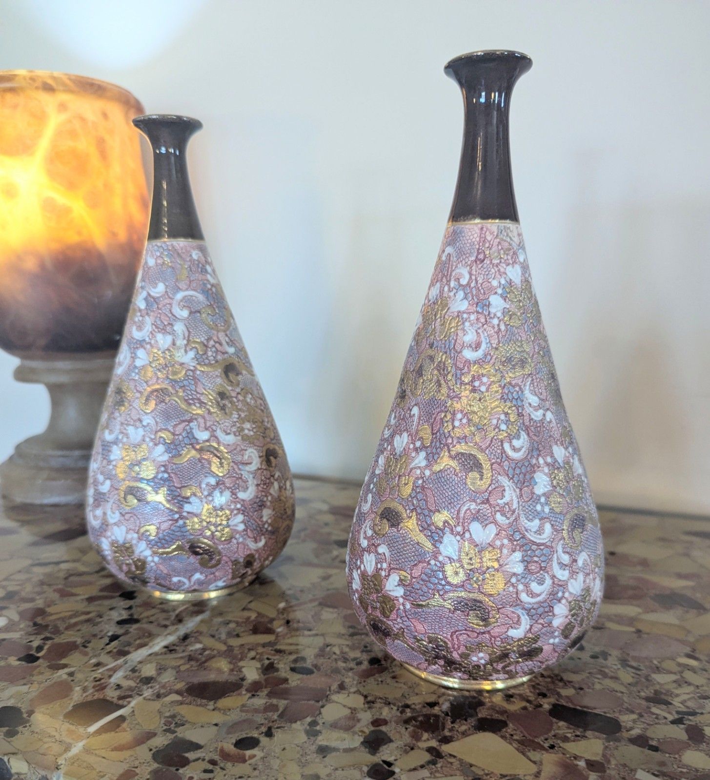 photo for sale Pair Late 19th Century Doulton & Slaters Patent Hand Painted Vases  0384