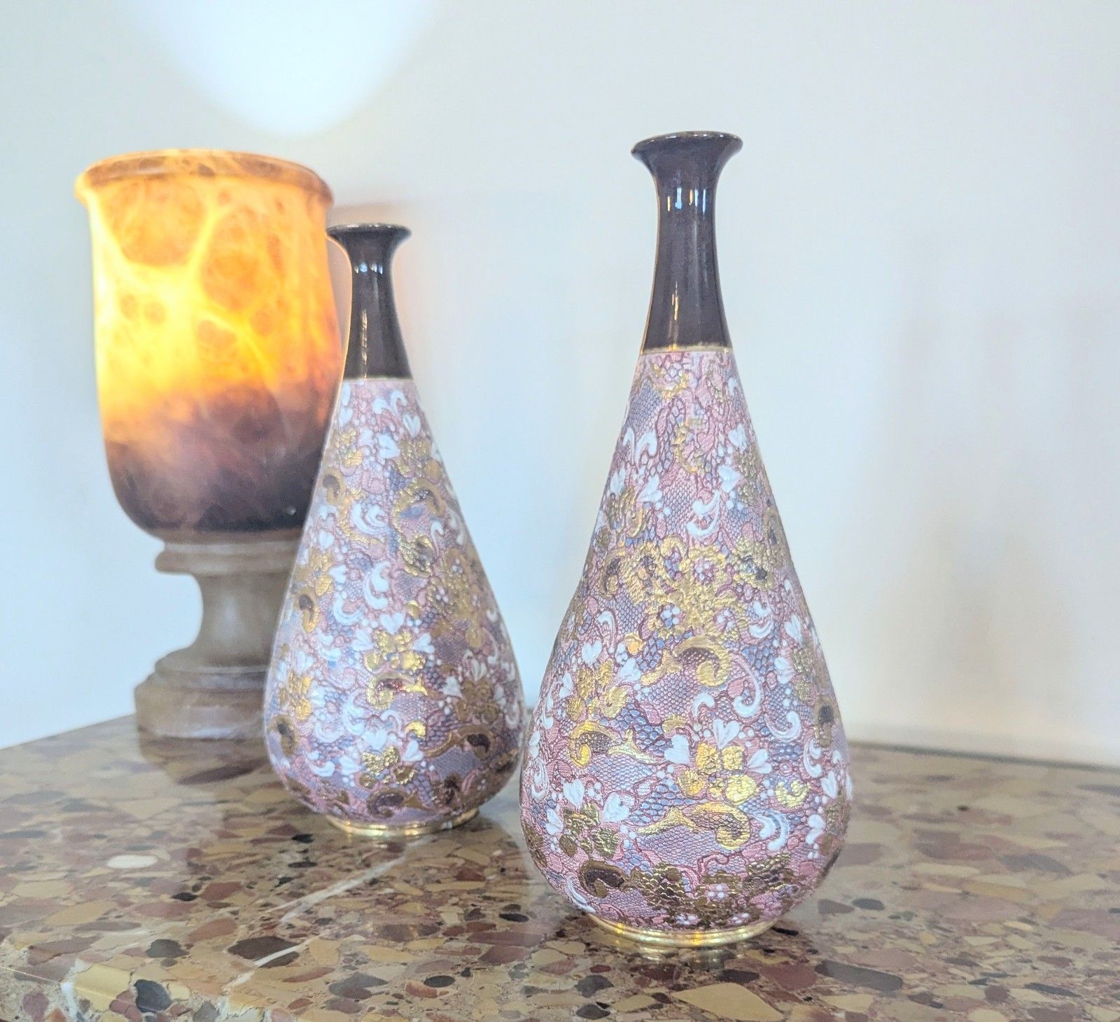 Home Decor Pair Late 19th Century Doulton & Slaters Patent Hand Painted Vases  0384 photo