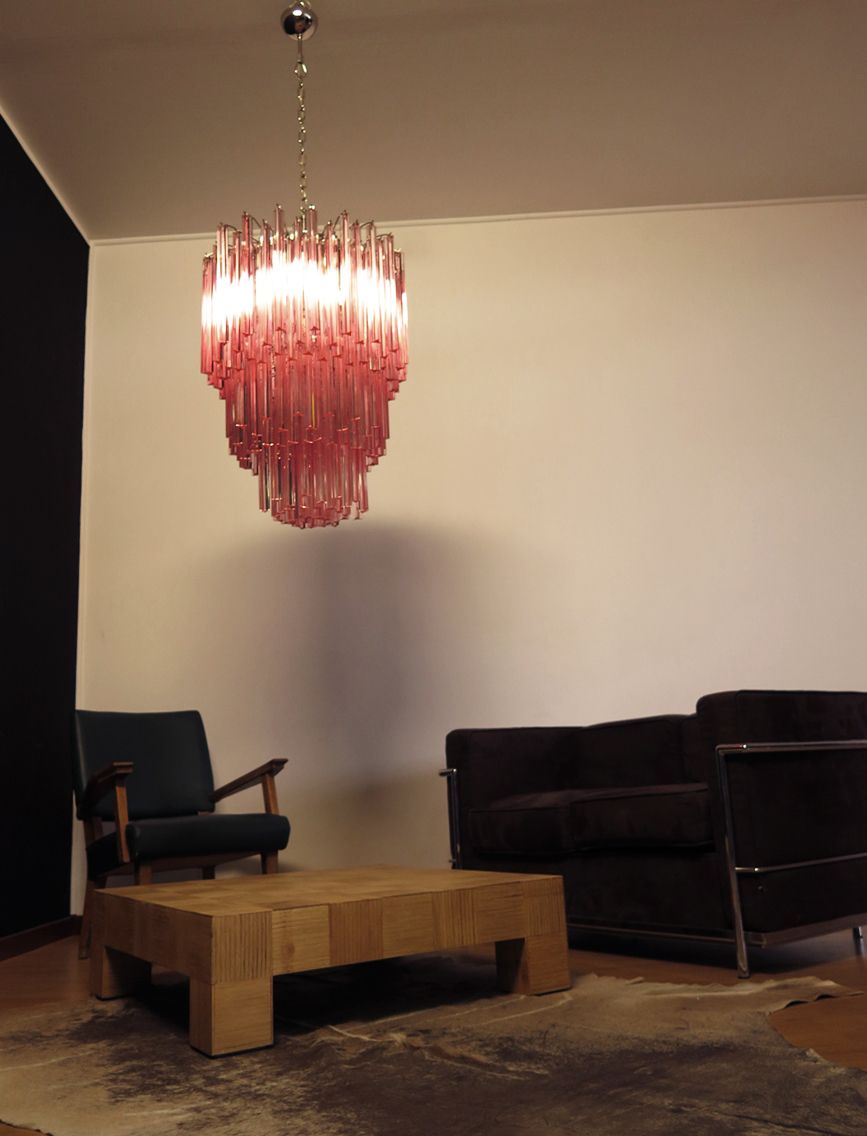 Lighting Huge Murano Chandelier Pink Triedri – 184 Prism   Mariangela Model photo