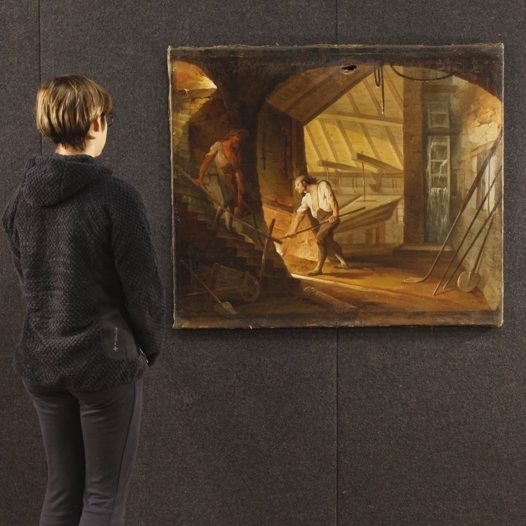 Antique French Interior Scene Painting photo Art