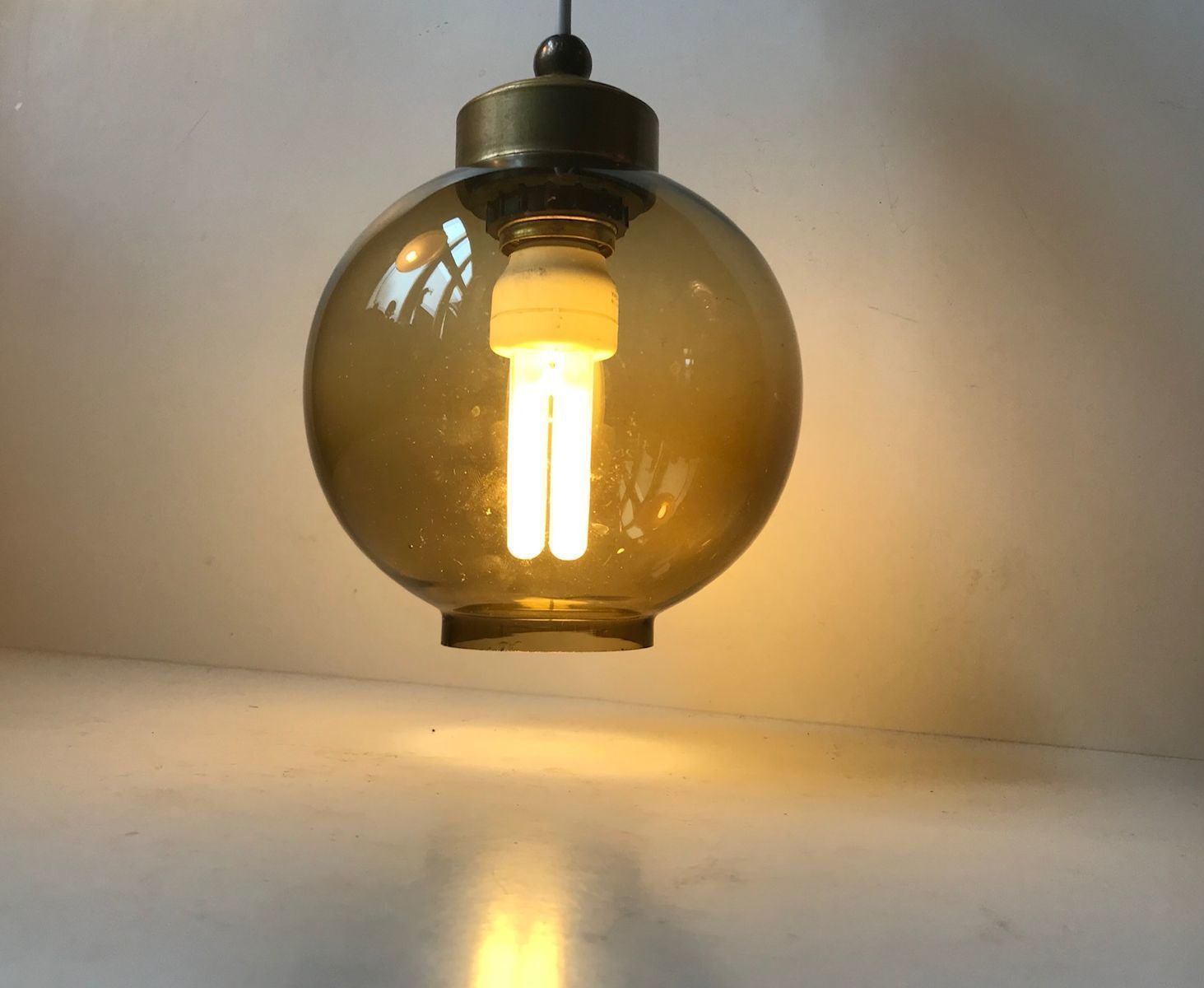 Scandinavian Smoked Glass Ball Pendant Light, 1960s photo for sale