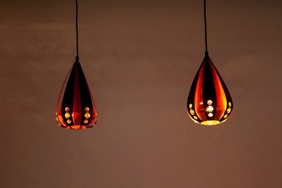 Copper & Black Metal Pendant Lamps By Werner Schou For Coronell Elektro, 1960s, Set Of 2 photo buy