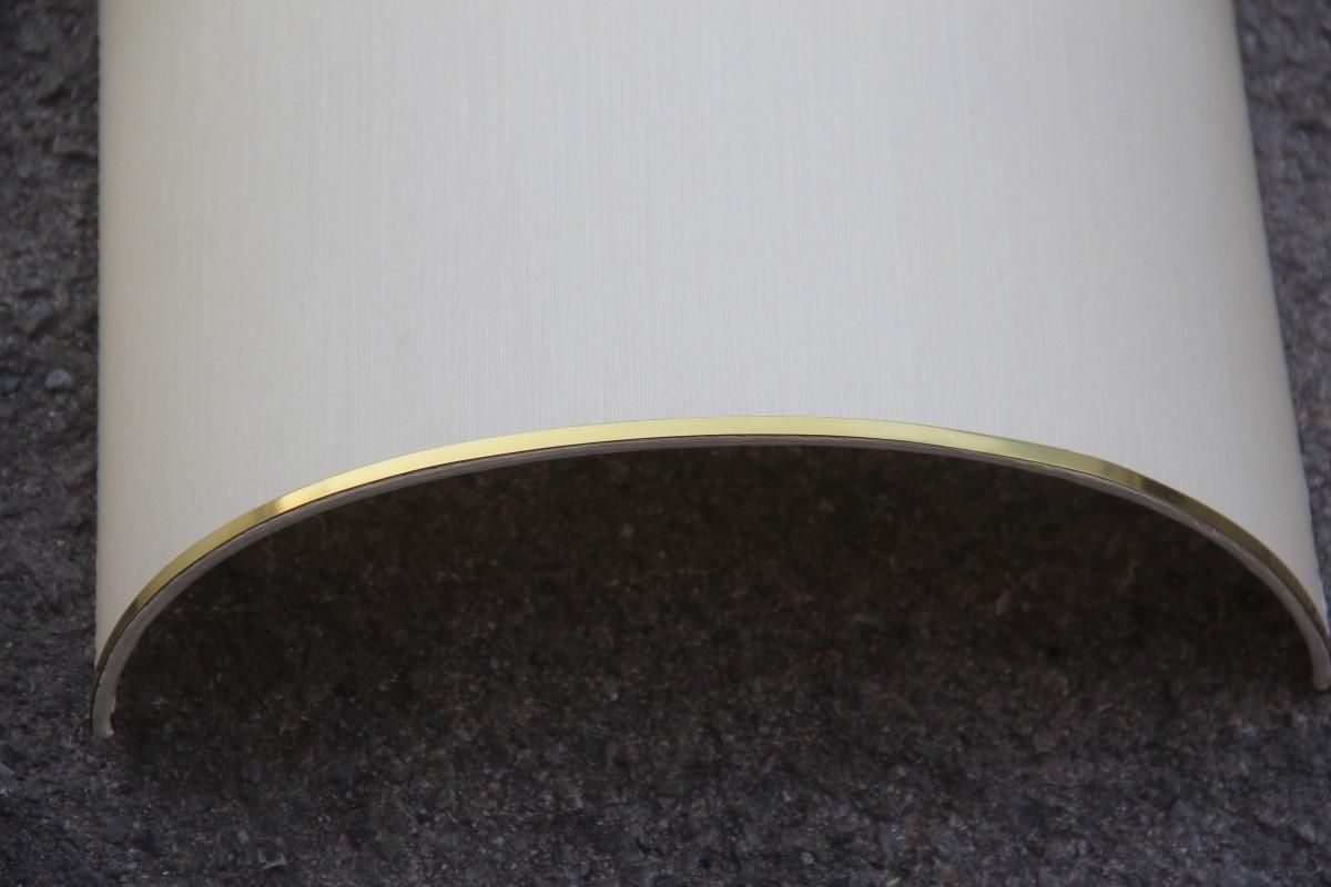 Pair Of Curved Big Applique Silk Shantund Brass Curved Beige Gold 1970 Italian photo furniture