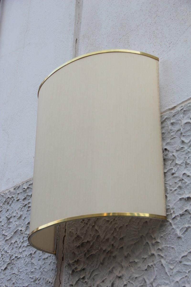photo for sale Pair Of Curved Big Applique Silk Shantund Brass Curved Beige Gold 1970 Italian