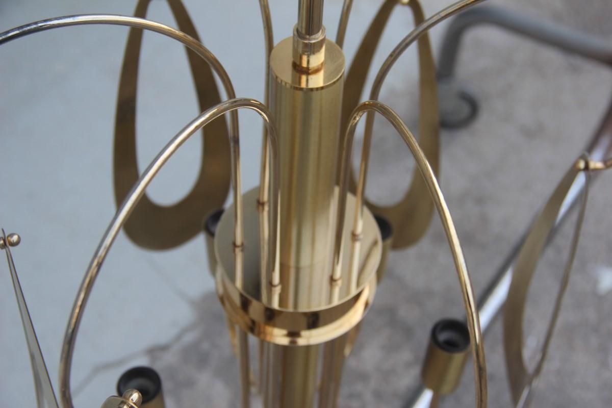 Brass Chandelier Round Brass Gold Italian Design Sculptural Minimal, 1970 photo vinterior