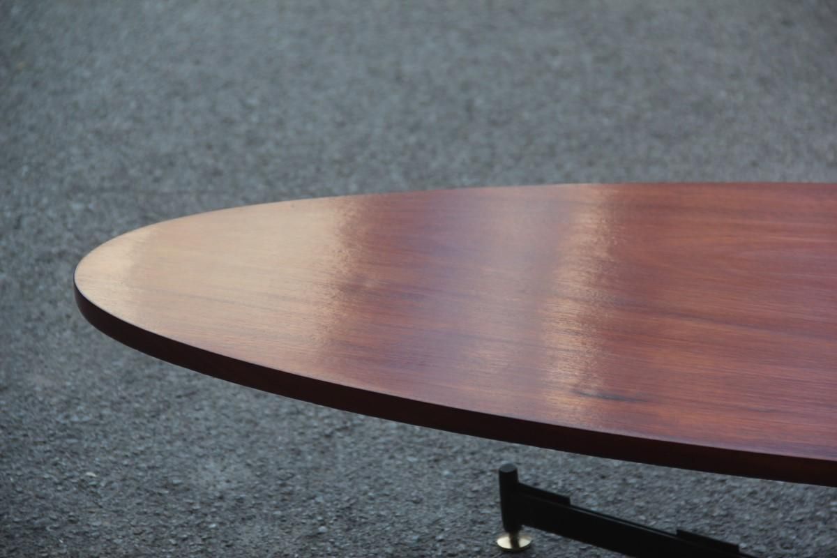 Oval Table Coffee Iron Wood Top Brass Feet Mid Century Modern 1950 Mahogany photo Furniture