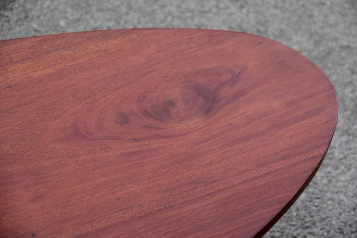 Oval Table Coffee Iron Wood Top Brass Feet Mid Century Modern 1950 Mahogany photo vinterior