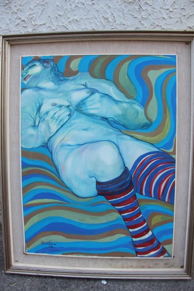 photo vinterior Oil On Canvas Naked Woman Elio Pelosi Neapolitan Painter Work Entitled Orgasm