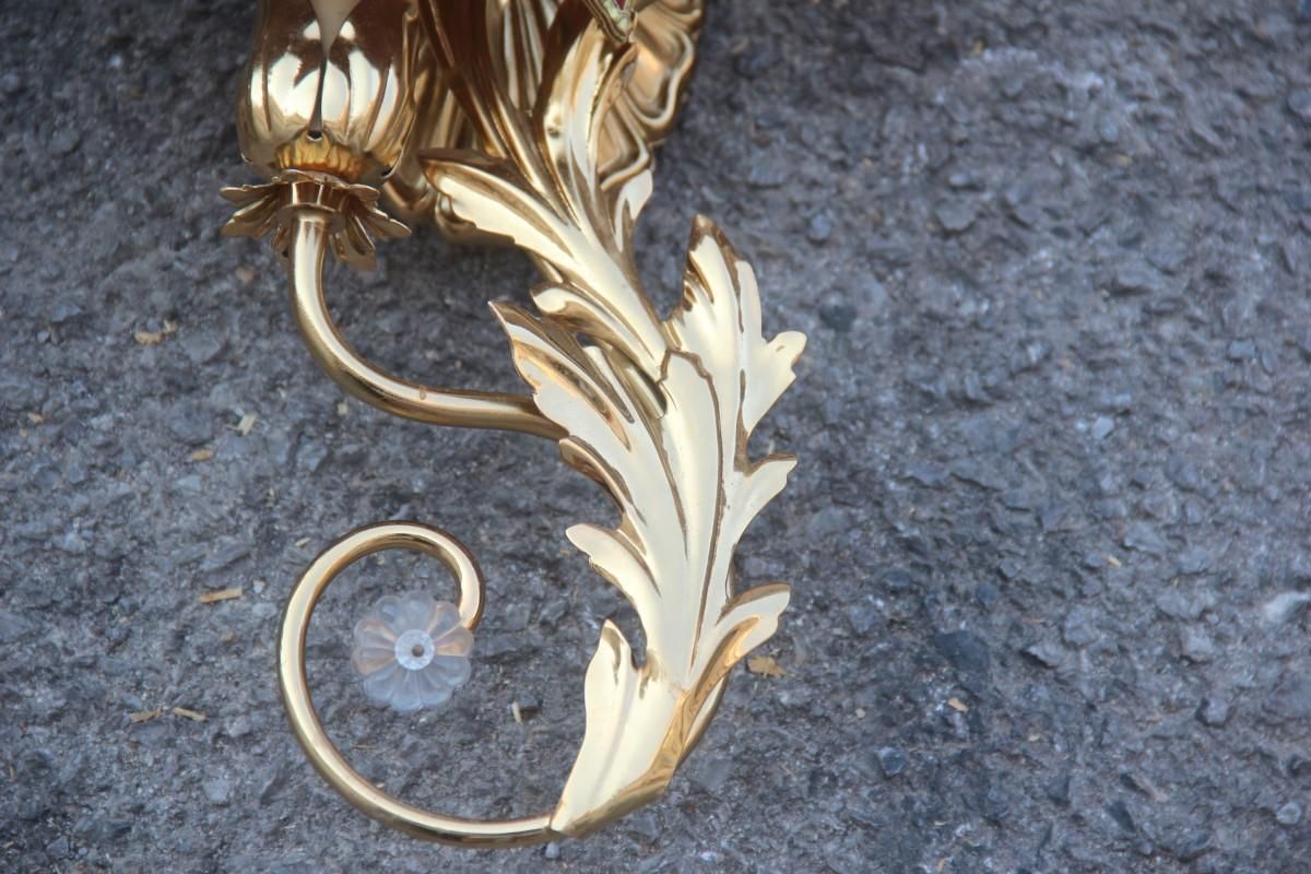 photo furniture Sconce In Golden Brass With Flower Leaves And Gold And Bordeaux Crystals, 1970