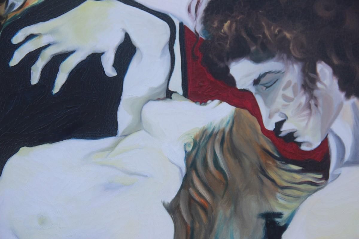 Great Oil On Canvas Sicilian Artist Salvatore Mulè Nude Characters, 1972 photo vintage