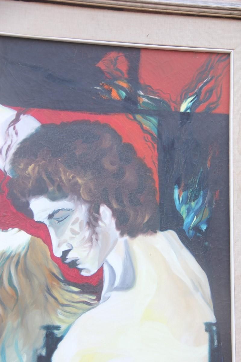 photo vinterior Great Oil On Canvas Sicilian Artist Salvatore Mulè Nude Characters, 1972