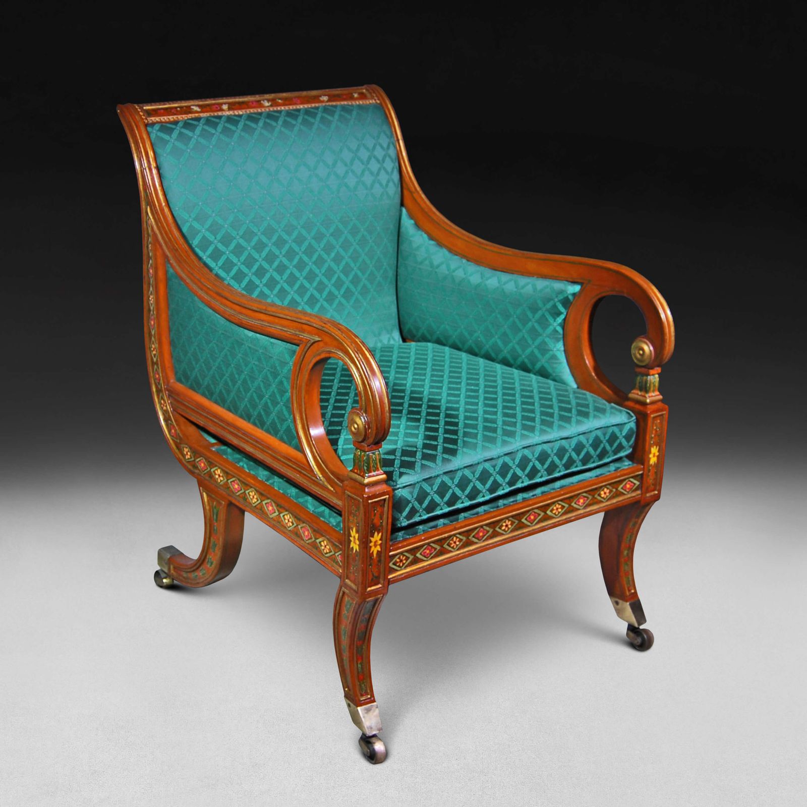 Regency Period Decorated And Gilt Simulated Satinwood Library Chair photo 6000.0