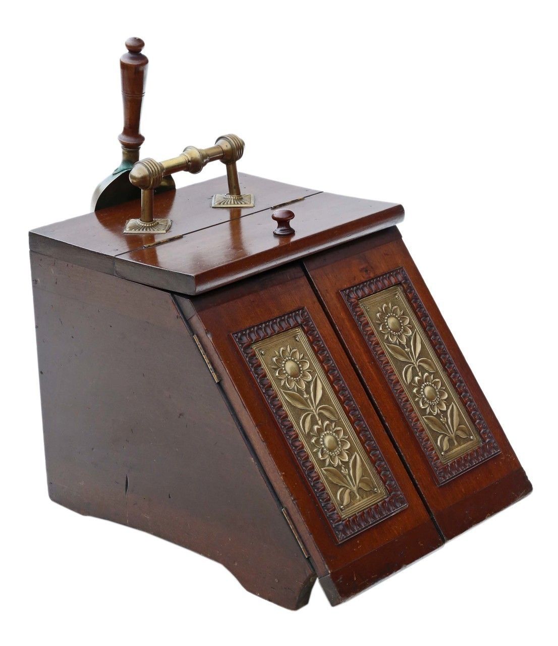 Art Nouveau Beech Walnut And Brass Coal Scuttle Box photo furniture